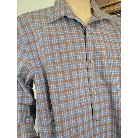 Rowm Mens Tall Plaid Button-Up Shirtsize 2XT Brown & Blue Long Sleeve - Picture 3 of 7